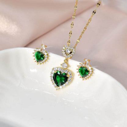 Buy Center Simple Elegant Necklace & Heart Earrings Set - Titanium Steel - Buy Center