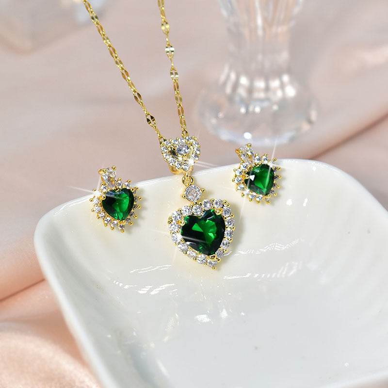 Buy Center Simple Elegant Necklace & Heart Earrings Set - Titanium Steel - Buy Center