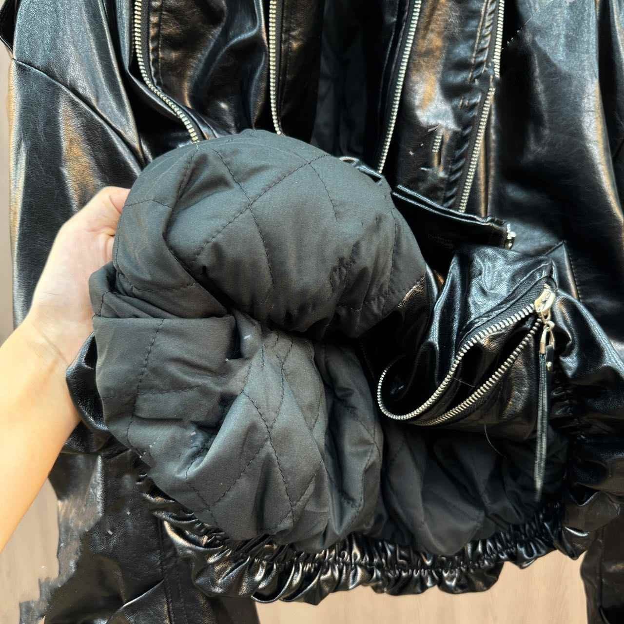 Buy Center Cuffed Collar PU Leather Jacket - Warm Cotton Padded for Winter - Buy Center