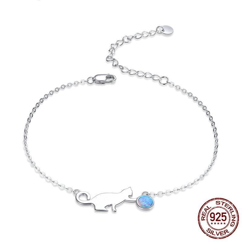 925 Sterling Silver Cat Opal Bracelet - Elegant Jewelry for Animal Lovers - Buy Center
