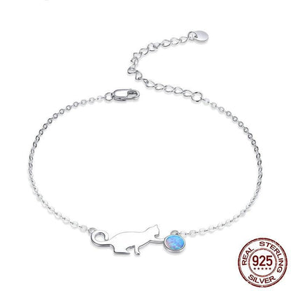 925 Sterling Silver Cat Opal Bracelet - Elegant Jewelry for Animal Lovers - Buy Center