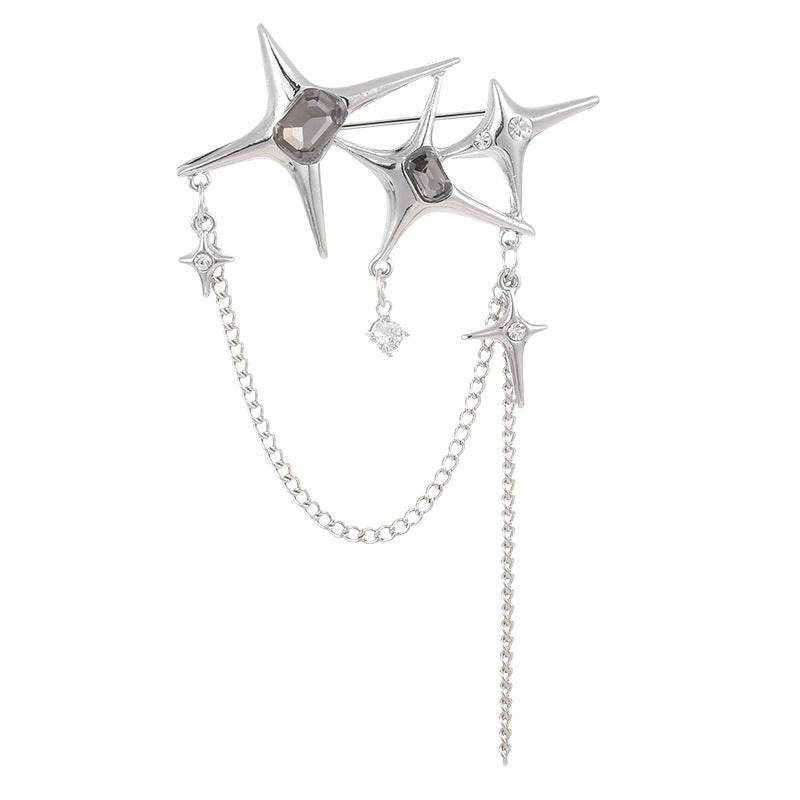 Buy Center Four Eight-Pointed Stars Zircon Chain Brooch for Women - Buy Center