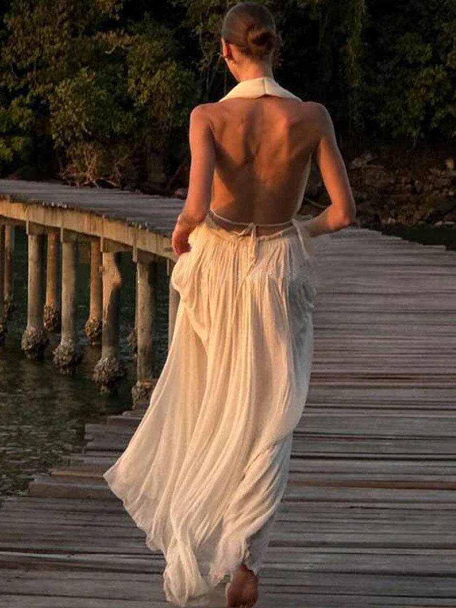 Buycenter Sexy Deep V Pleated Chiffon Dress - Elegant Two-Piece Suit - Buy Center