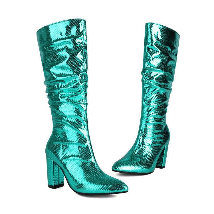 European Style Patent Leather Plaid Boots - Chunky Heel and Comfort - Buy Center