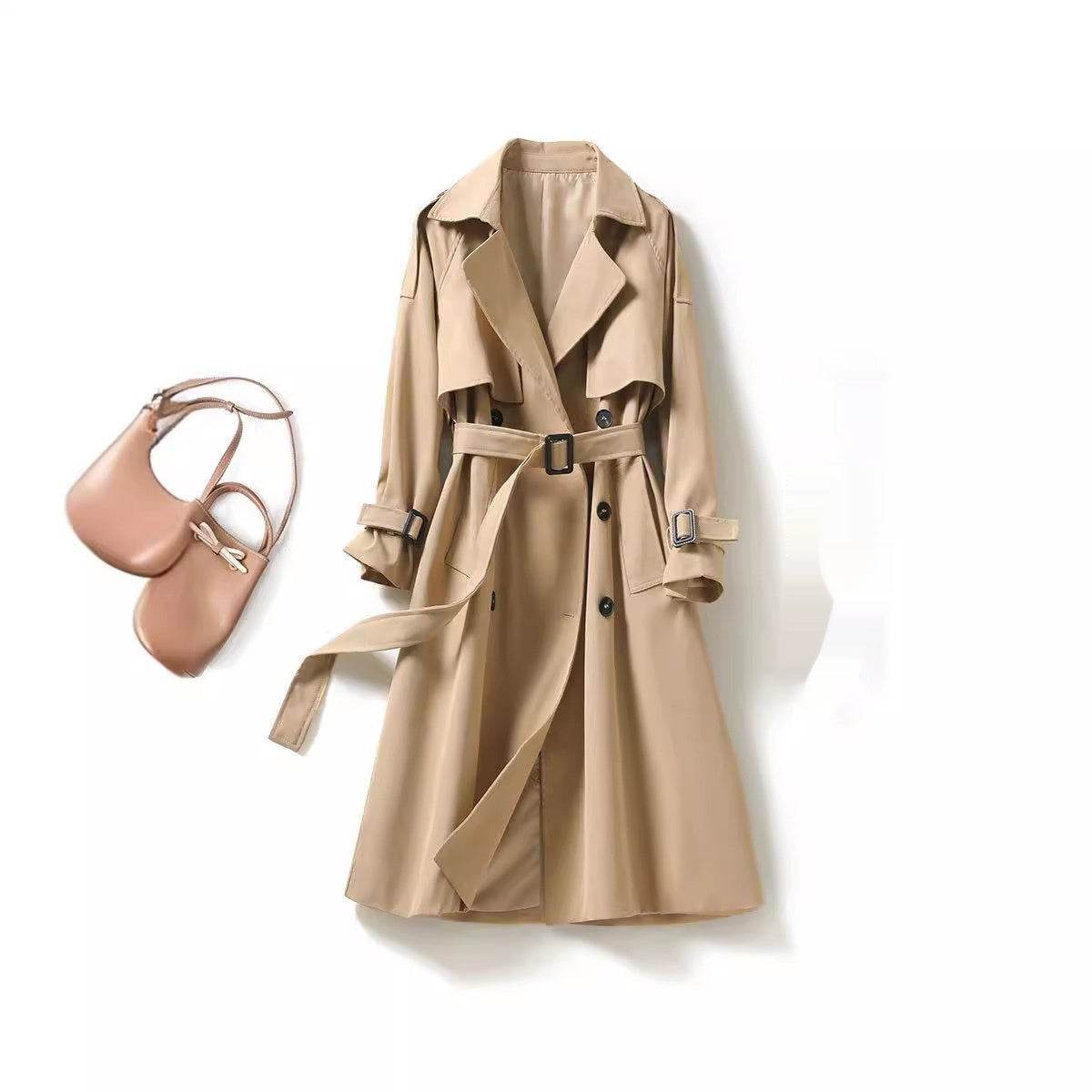 Women's Mid-Length Trench Coat - Slim Fit British Style for Elegance - Buy Center