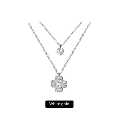 Buycenter Women's Sterling Silver Gold Clover Clavicle Chain Necklace - Buy Center