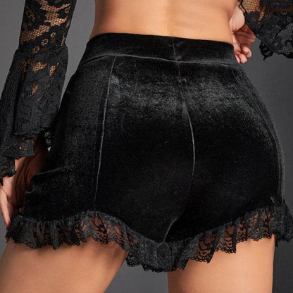 Buycenter High Waist Velvet Pleated Shorts - Dark Gothic Fashion for Women - Buy Center