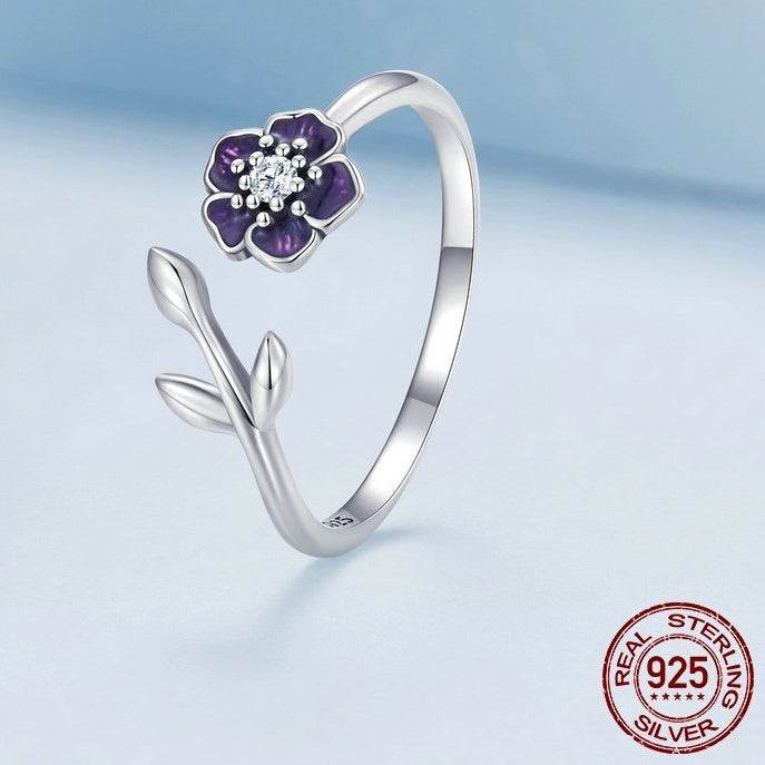 Buycenter S925 Sterling Silver Flower Ring - Adjustable & Simple Design - Buy Center