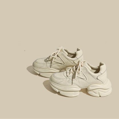 Cowhide Platform Sports Shoes - Height Increasing Casual White Sneakers - Buy Center