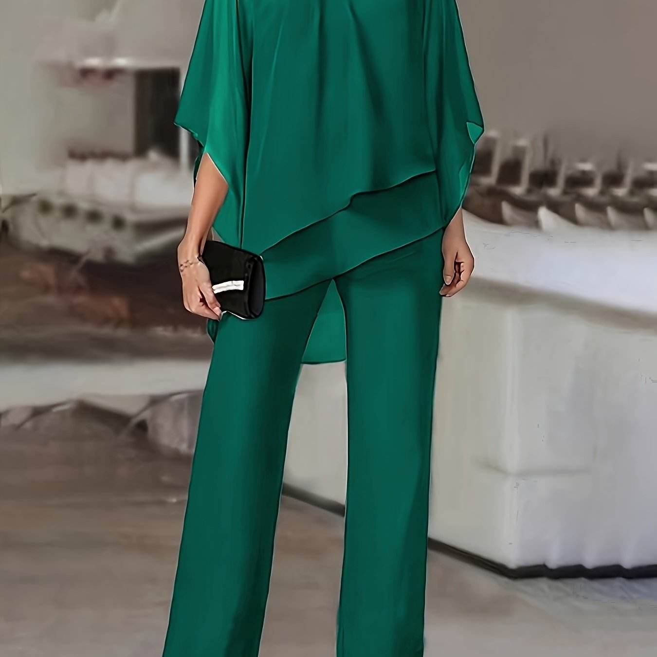 Elegant Off-Shoulder Asymmetrical Blouse & Pants Set - Purple Casual - Buy Center