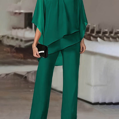 Elegant Off-Shoulder Asymmetrical Blouse & Pants Set - Purple Casual - Buy Center