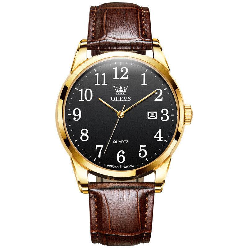 Stylish Waterproof Quartz Sports Watch for Men - Brown Leather Design - Buy Center