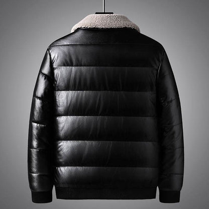 Trendy Men's Winter Jacket - Stylish PU Leather with Lapel Collar - Buy Center