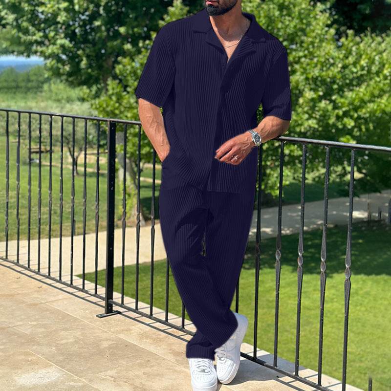 Fashionable Men's Sports Suit Set - Short Sleeve Top & Trousers 2025 - Buy Center