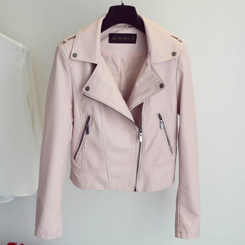 Buycenter Women's Slim Fit PU Leather Jacket - Pink, Sizes S to XL - Buy Center