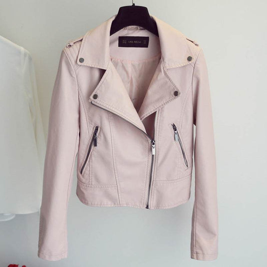 Buycenter Women's Slim Fit PU Leather Jacket - Pink, Sizes S to XL - Buy Center