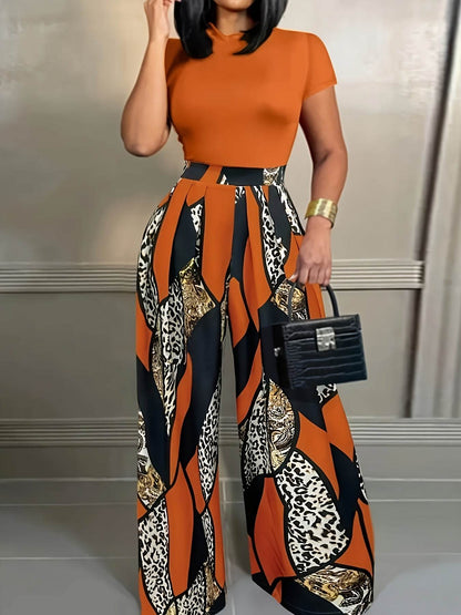 Elegant Two-Piece Set: Fitted T-Shirt & Loose Trousers for Summer - Buy Center