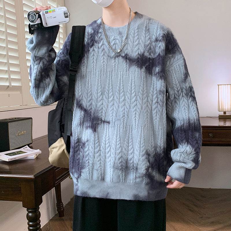 Men's Casual Long Sleeve Sweater in Blue, White, and Purple - Stylish Comfort - Buy Center