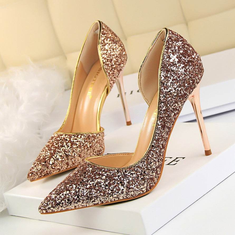Skinny Women’s Stiletto Heel Pumps - Sequined Pointed Shoes in Colors - Buy Center