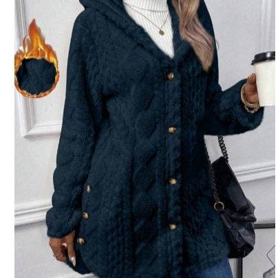 Buycenter Hooded Cardigan Jacket - Long Sleeve, Button Style, Winter Coat - Buy Center