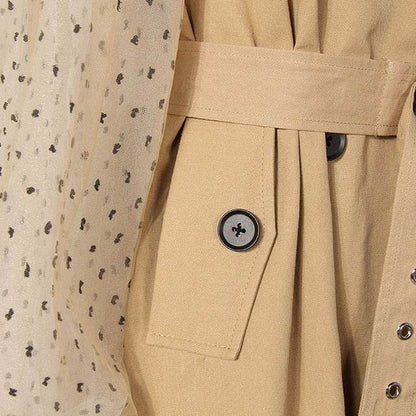 Buycenter Women's Mid-Length Trench Coat - Casual Cotton Dots Design - Buy Center