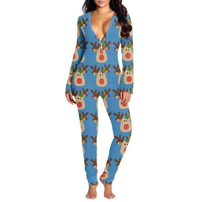 Buycenter Women's Printed Button Tight Jumpsuit - Comfortable V-Neck Style - Buy Center
