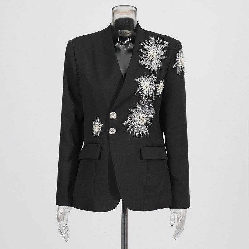 Buycenter Rhinestone Solid Color Blazer for Women - Stylish & Elegant - Buy Center