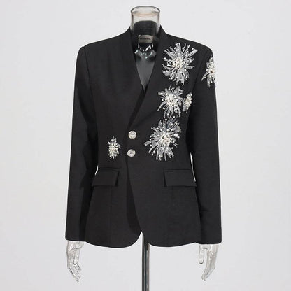 Buycenter Rhinestone Solid Color Blazer for Women - Stylish & Elegant - Buy Center