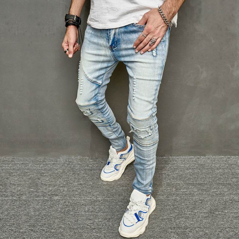 Men's Slim Ripped Jeans - American Style, Mid Waist, Comfortable Fit - Buy Center