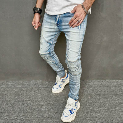 Men's Slim Ripped Jeans - American Style, Mid Waist, Comfortable Fit - Buy Center