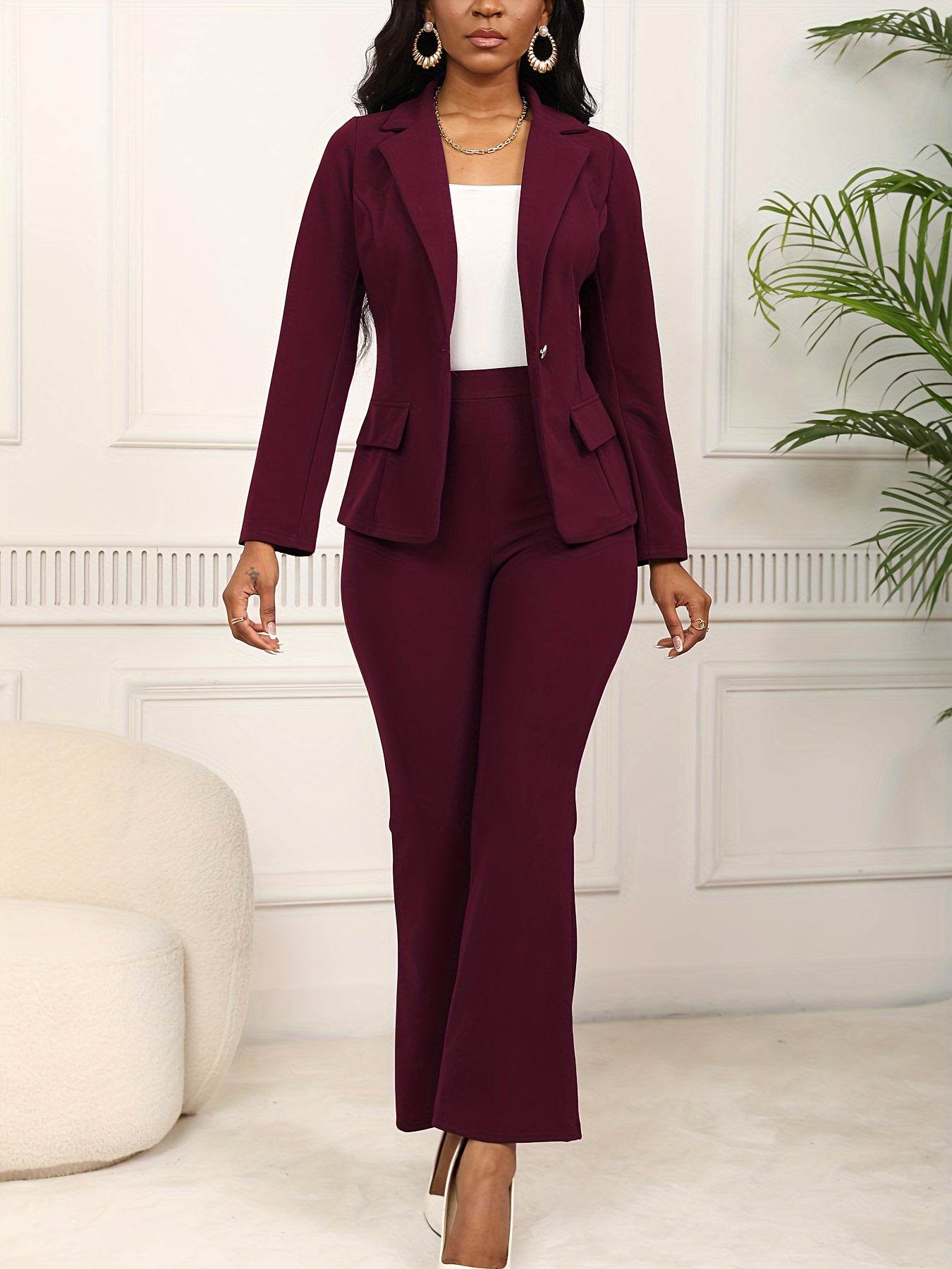 Elegant Chic Women's Work Suit Set - Long Sleeve Blazer & Pants - Buy Center