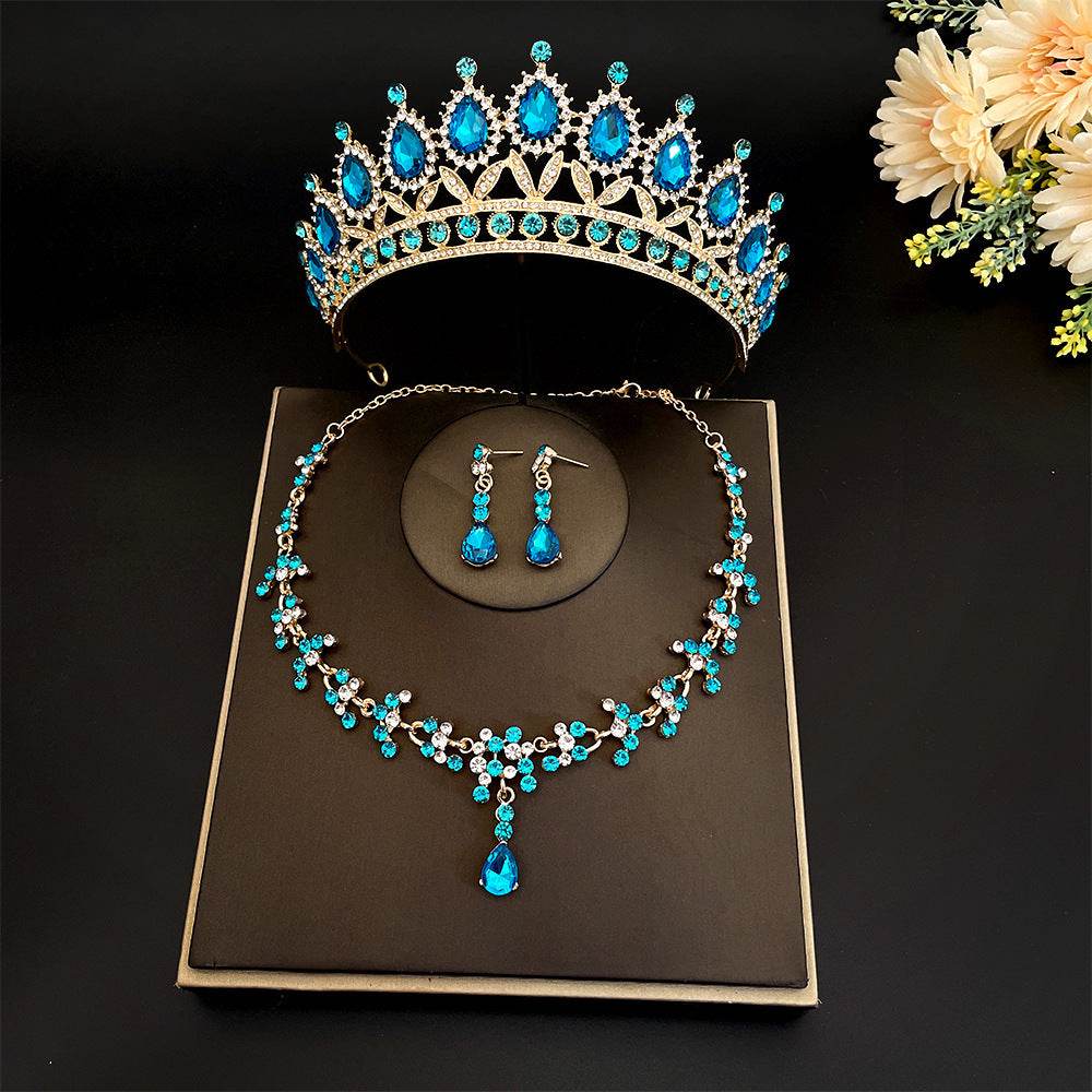 Buy Center Bridal Crown Three Piece Set - Gold-Plated Necklaces & Earrings - Buy Center