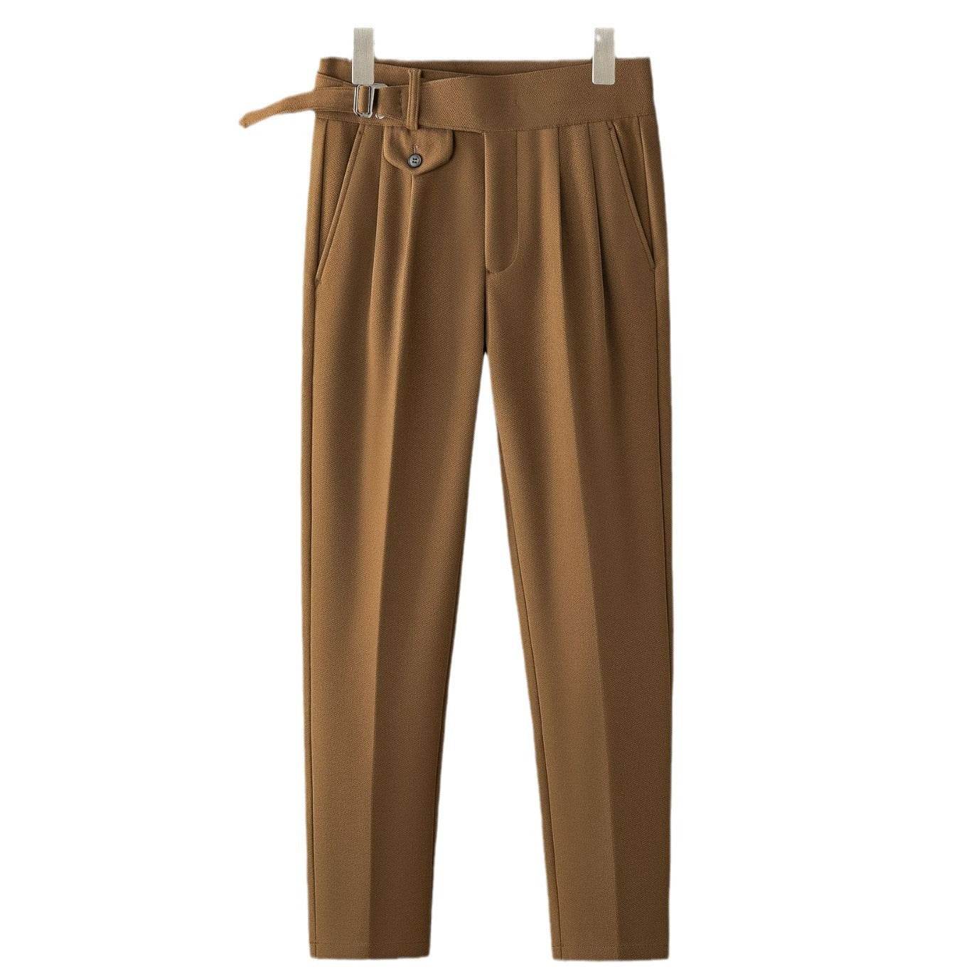 Buycenter Men's High Waist Retro Trousers - Casual Pants in Camel & Black - Buy Center