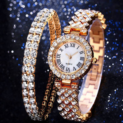 Buy Center Luxury Diamond Quartz Watch & Bracelet Set - Elegant Fashion Jewelry - Buy Center