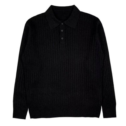 Buycenter Men's Long Sleeve Knitted Polo Shirt - Loose Fit Pullover - Buy Center