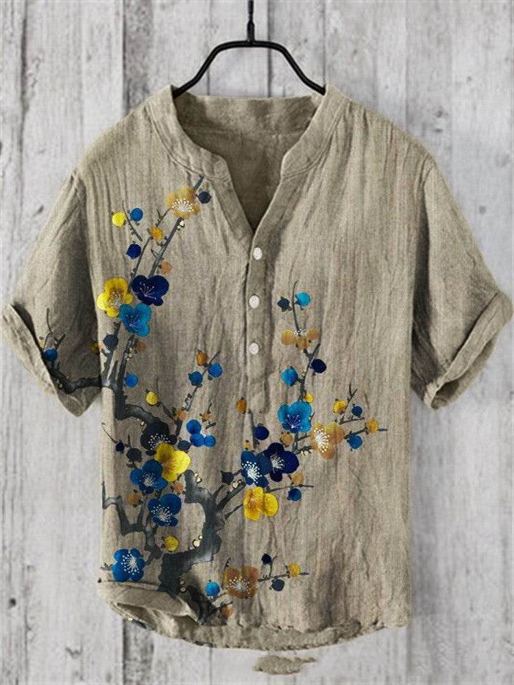 Summer Men's Short-Sleeved Shirt - Loose Fit Linen for Travel & Comfort - Buy Center