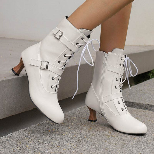 Comfortable Mid Heel Women's Boots - Lace-Up, Plus Size Fashionable Style - Buy Center