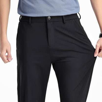 Casual Ice Silk Elastic Pants for Men - Stylish Mid-Waist Trousers - Buy Center