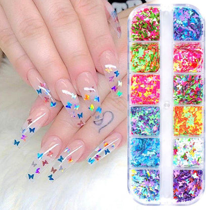 Symphony Butterfly Sequin Nail Decoration - 12 Colors for Stunning Nail Art - Buy Center