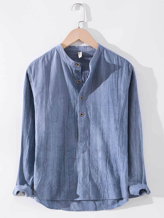 Buycenter Long Sleeved Linen Shirt - Retro Stand Up Collar Style 2025 - Buy Center