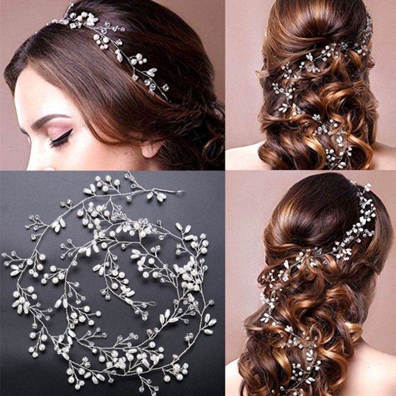 Elegant Bridal Hair Accessories - Crystal Pearl Long Hair Band for Weddings - Buy Center