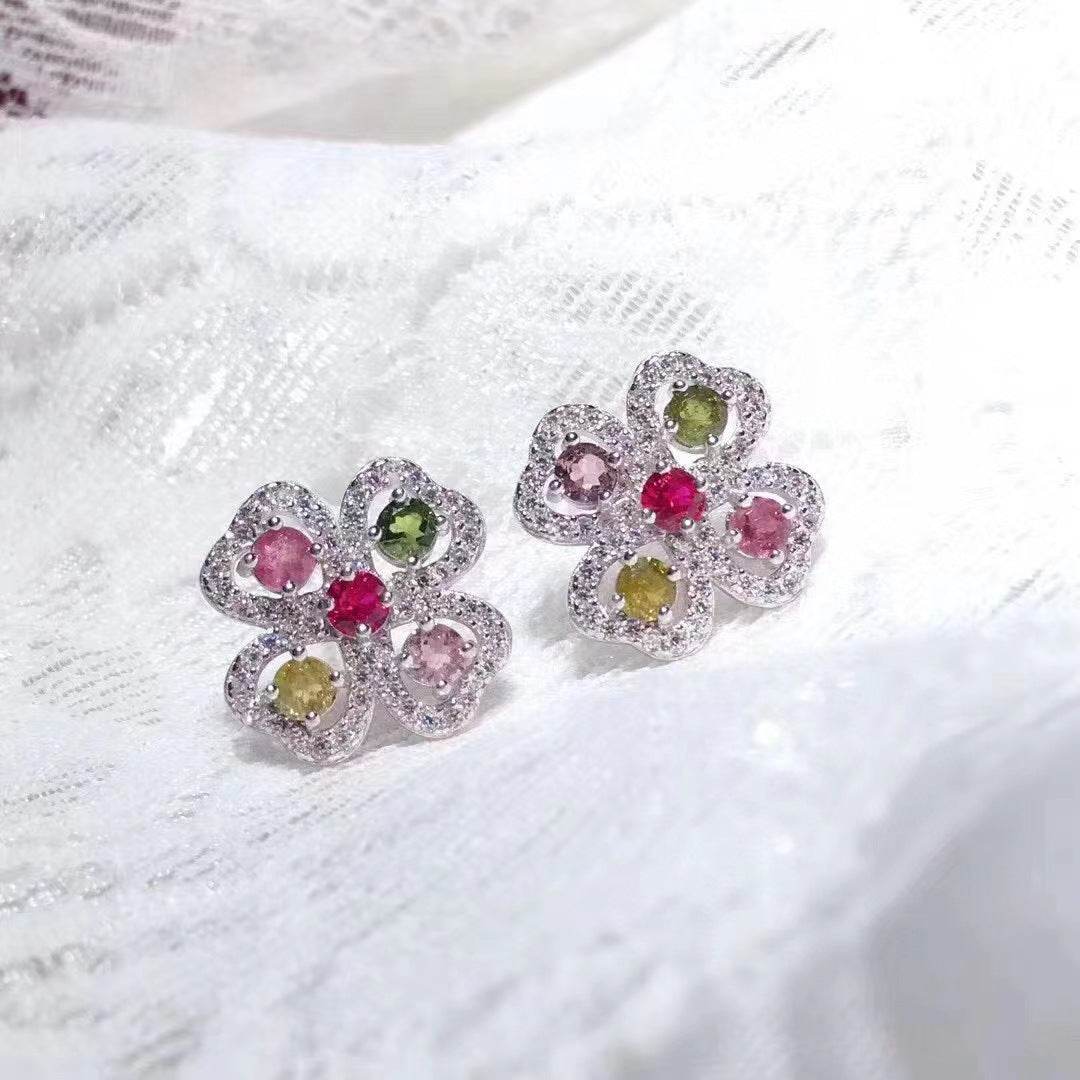 Buycenter S925 Silver Earring Ring Pendant Set - Natural Tourmaline Jewelry - Buy Center