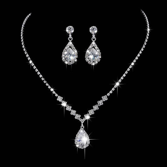 Brilliant Full Diamond Zircon Drop Necklace - Elegant Bridal Jewelry Set - Buy Center
