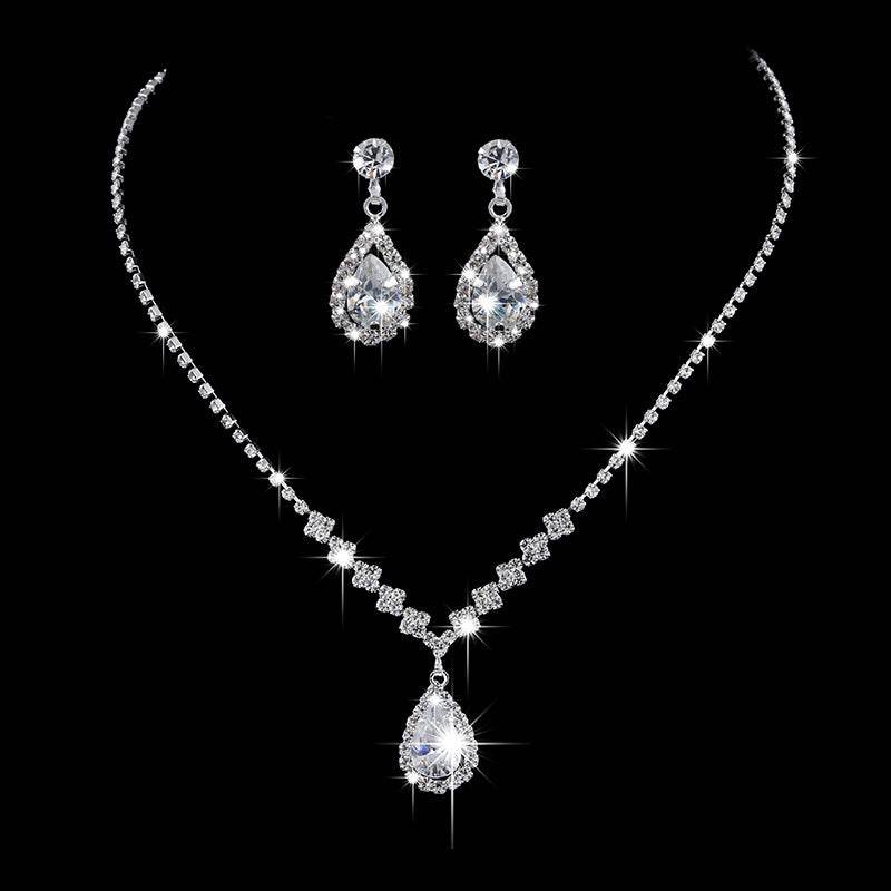 Brilliant Full Diamond Zircon Drop Necklace - Elegant Bridal Jewelry Set - Buy Center
