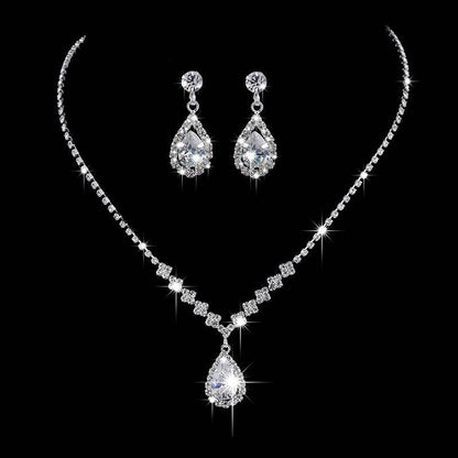 Brilliant Full Diamond Zircon Drop Necklace - Elegant Bridal Jewelry Set - Buy Center