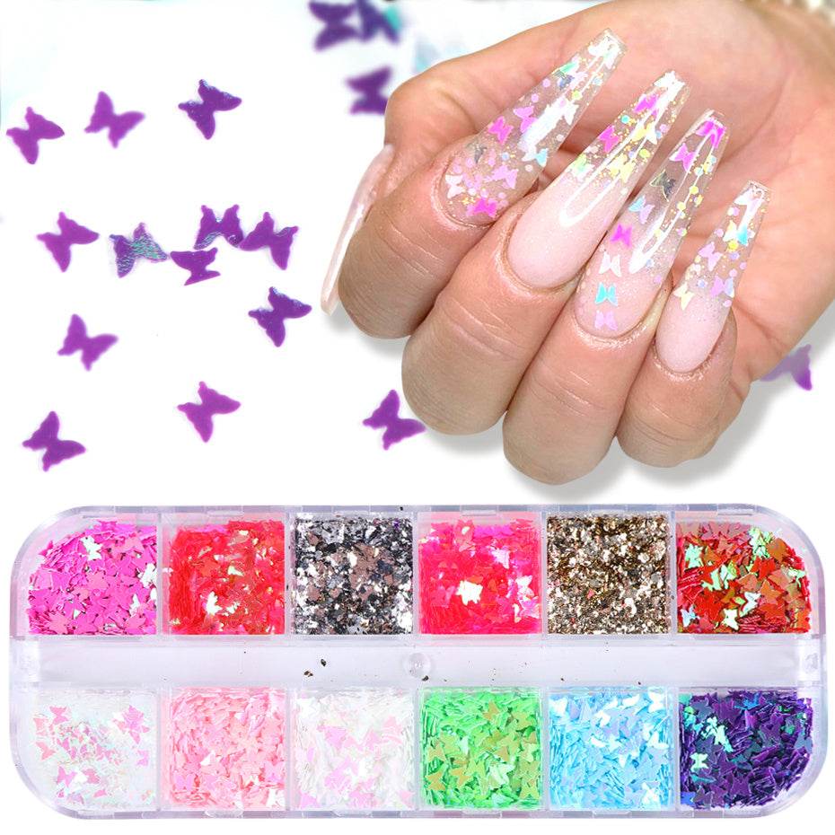 Symphony Butterfly Sequin Nail Decoration - 12 Colors for Stunning Nail Art - Buy Center