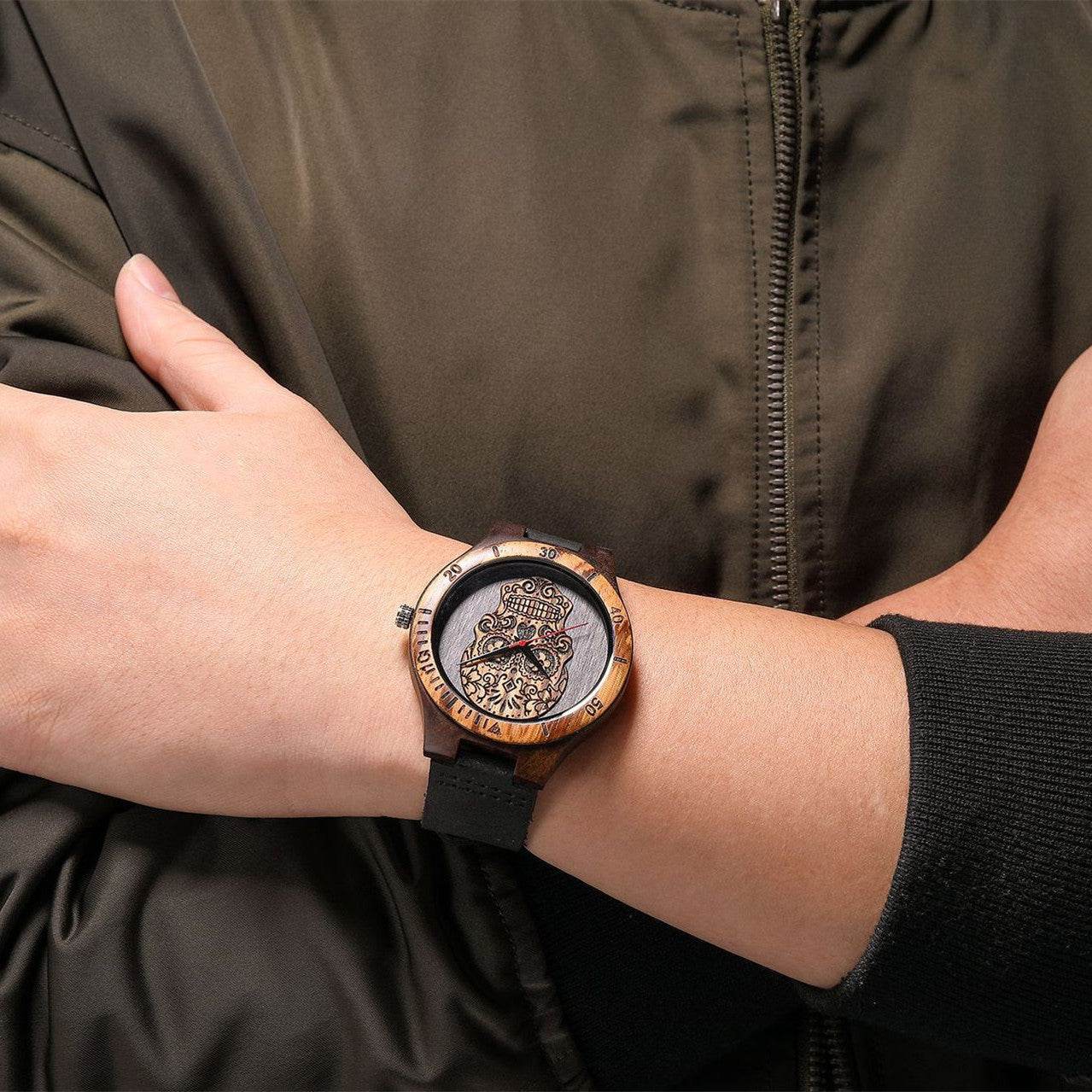 Skull Wooden Quartz Watch - Stylish Double Color, Waterproof Design - Buy Center