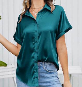 Buycenter Multicolor Silk Satin Shirt - Casual Short Sleeve Top - Buy Center