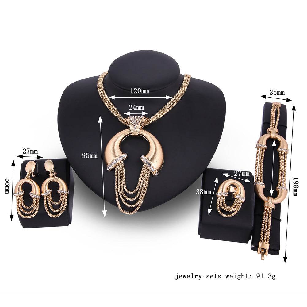 Alloy Four-Piece Bridal Jewelry Set - Earrings, Necklace & Hand Accessories - Buy Center