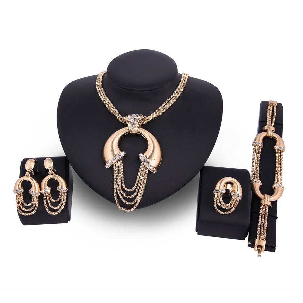 Alloy Four-Piece Bridal Jewelry Set - Earrings, Necklace & Hand Accessories - Buy Center